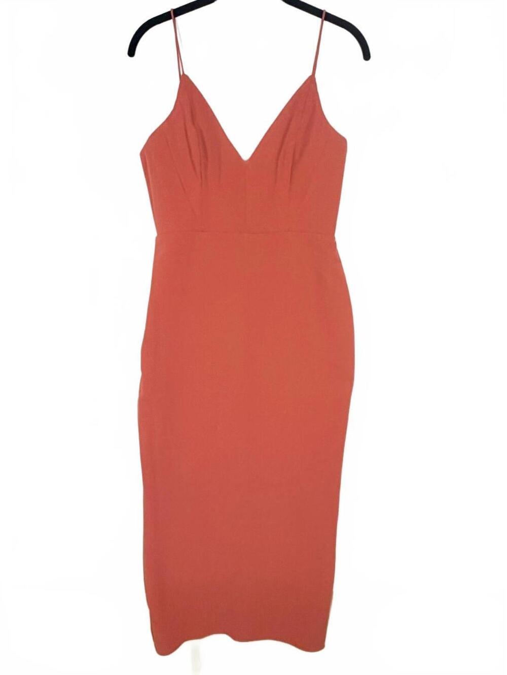 Alex Perry Crepe Midi Dress Rust Terracotta Orange Corset V-Neck Size 6